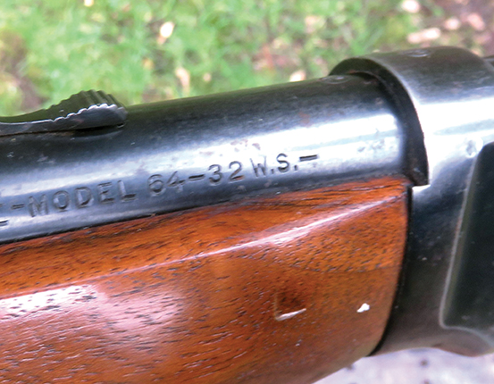 Showing the caliber designation on the barrel, “32 WS,” later guns were marked as “32 Win Spec.”